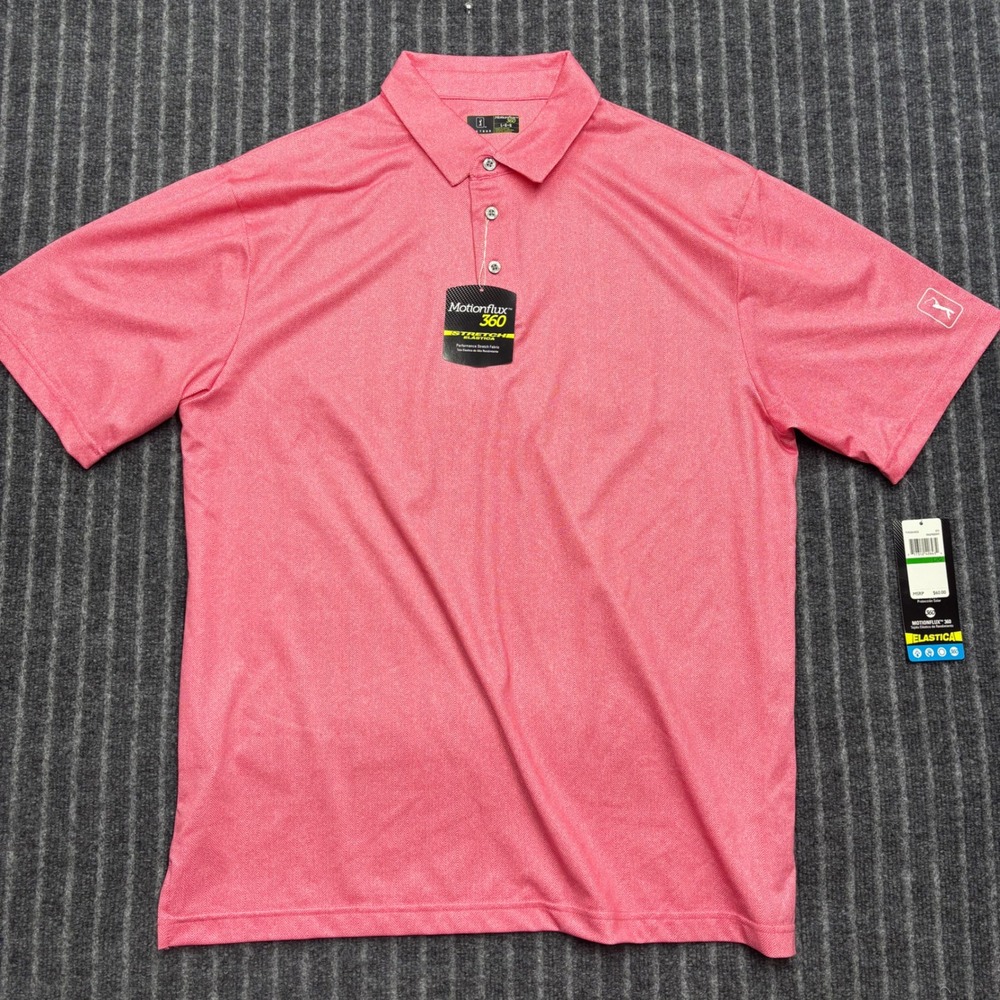 PGA Tour Mens Motionflux 360 Golf Polo Shirt Large Raspberry Pink Herringbone